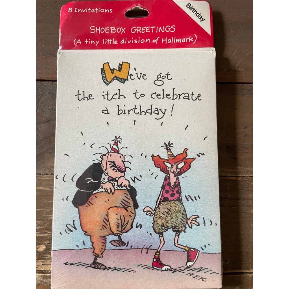 Hallmark Shoebox Greetings Birthday Invitations 8ct Multicolor Vintage Funny NEW